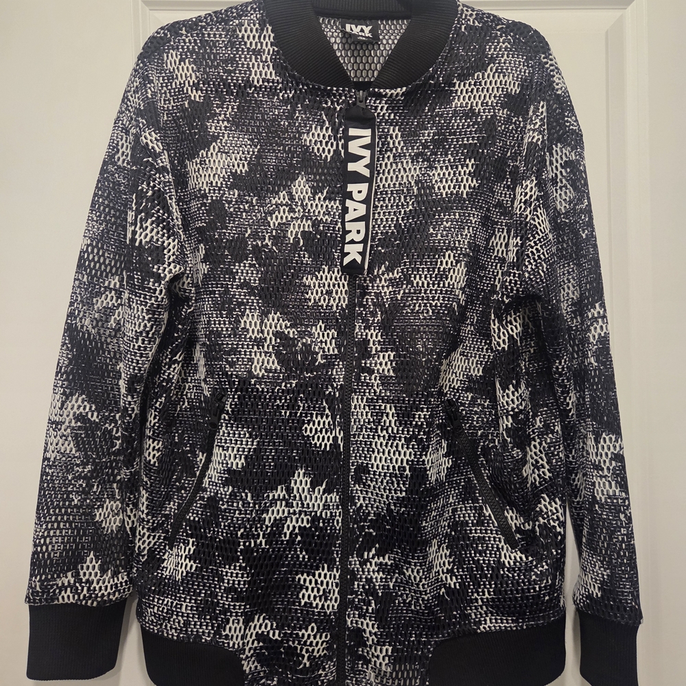 IVY PARK Black and White Textured Bomber Jacket